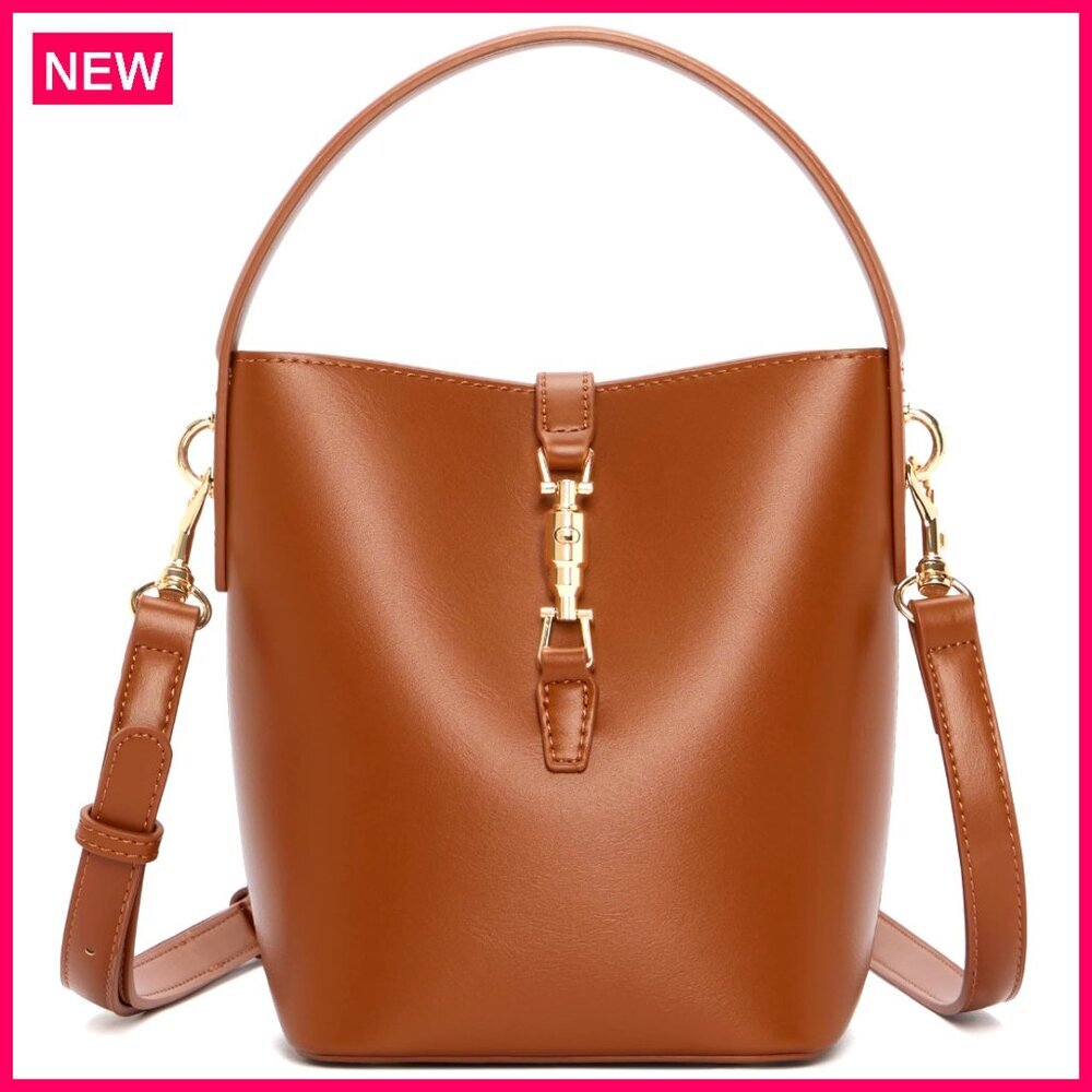 Small Vegan Leather Bucket Bag With Removable Strap, Crossbody Shoulder Purse